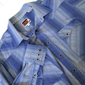 Brooks & Dunn Panhandle Slim Mens M Western Shirt Blue Ombre Pearl Snap Striped